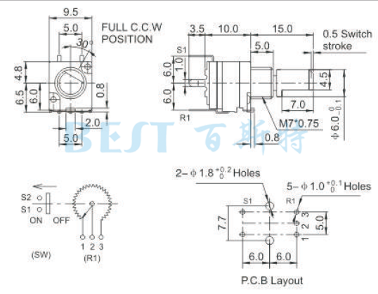 电位器RV9E12NM参考图纸