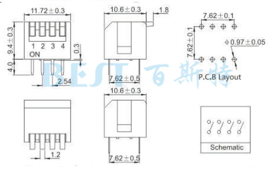 拨码开关DPS70X参考图纸
