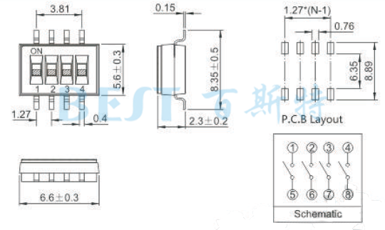 拨码开关HDS40X参考图纸