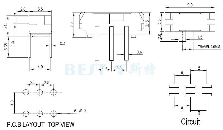 拨动开关MSK-22D10参考图纸