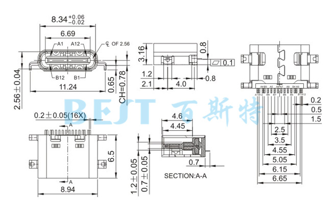 Type C母座USB-C-08参考图纸