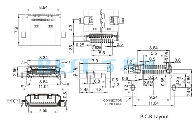 Type C母座USB-C-09参考图纸