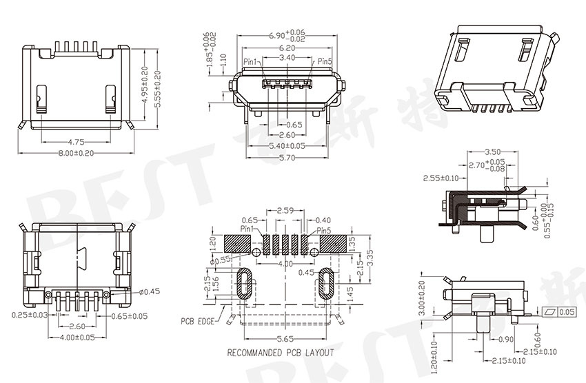 USB母座USB-MC-001-03参考图纸