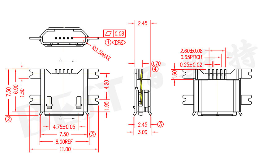 USB母座USB-MC-001-06参考图纸