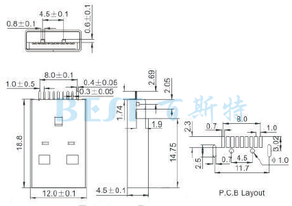 USB母座USB-A-02 3.0参考图纸