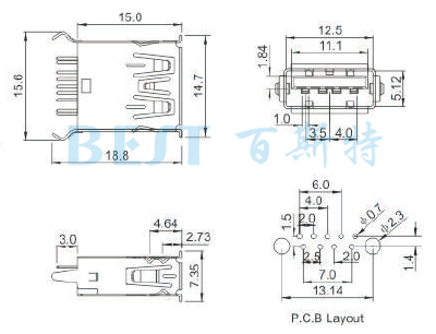 USB母座USB-A-08 3.0参考图纸