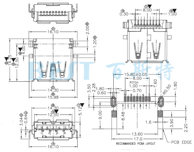 USB母座USB-A-09 3.0参考图纸