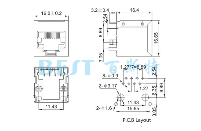 rj45插座5224S-8P8C规格图纸