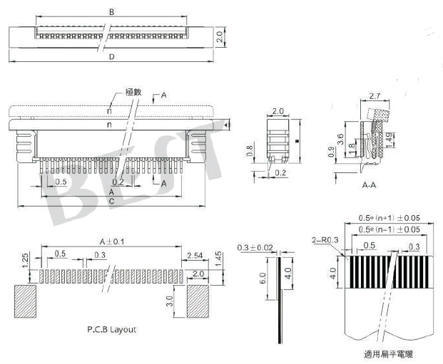 FPC连接器0.5K-AX-NPWB-T-R参考图纸