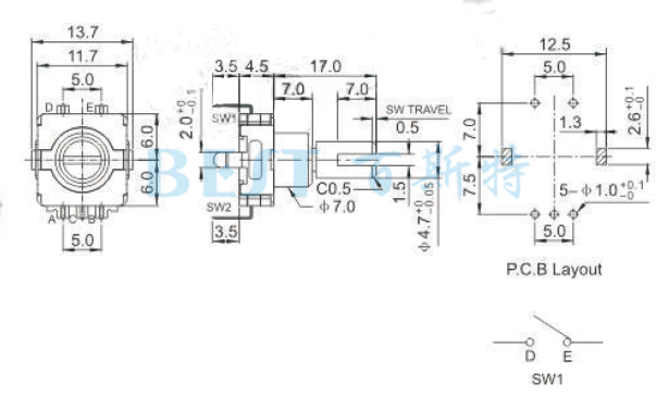 EC11编码器EC11AO规格图纸