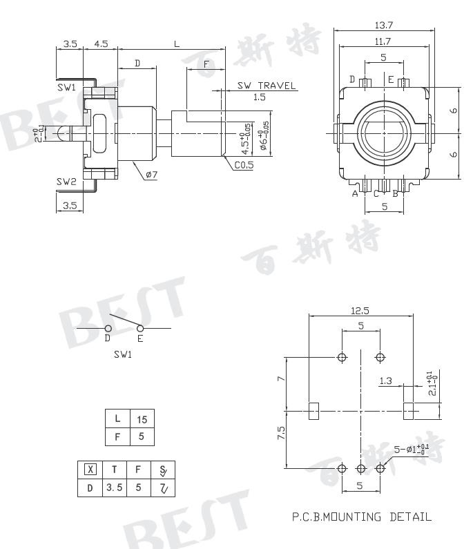 EC11编码器EC11BO规格图纸