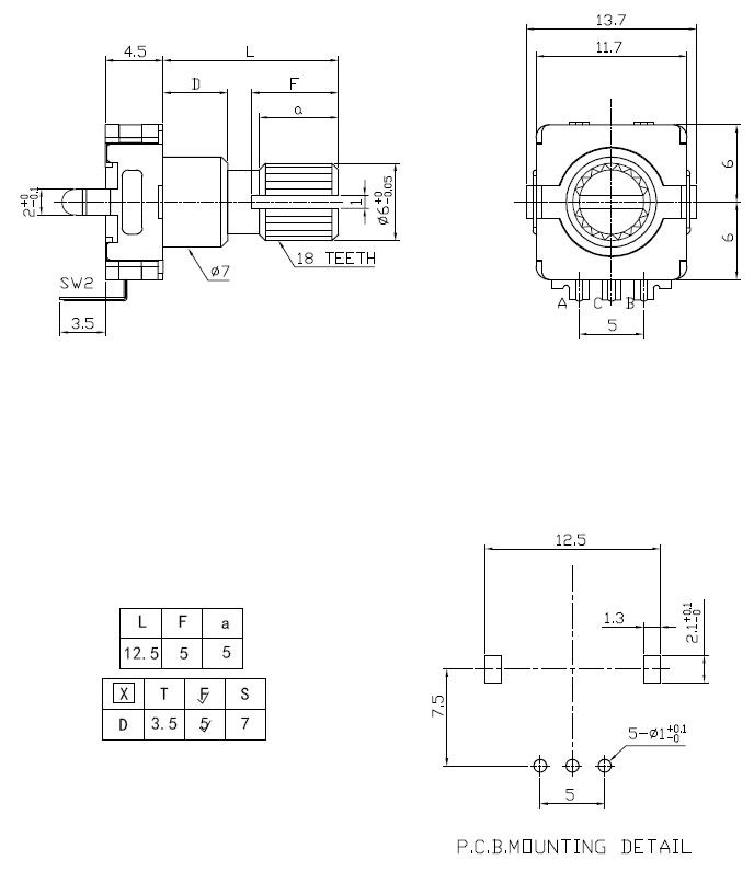 EC11编码器EC11CO规格图纸