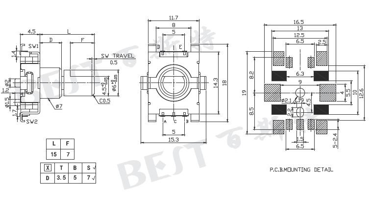 EC11编码器EC11DO规格图纸