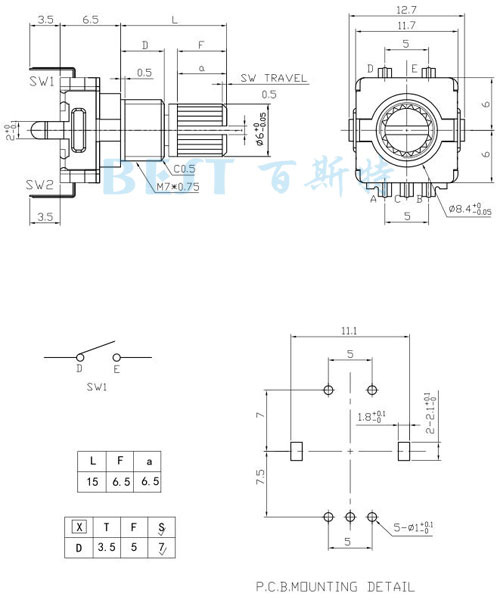 EC11编码器EC11M规格图纸